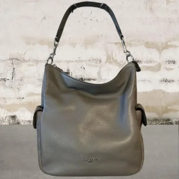 Coach C1522 Pennie Hobo Heather Gray Suede & Leather Convertible Shoulder Bag - Picture 3 of 9